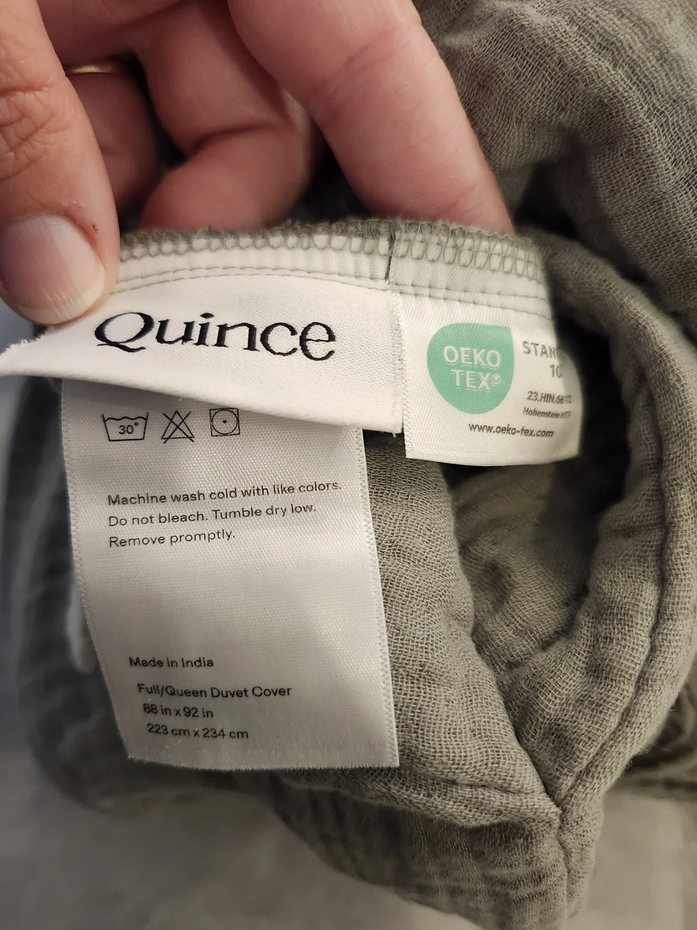 NWT Quince Organic Cotton Gauze Duvet Cover Set Queen Dried Sage